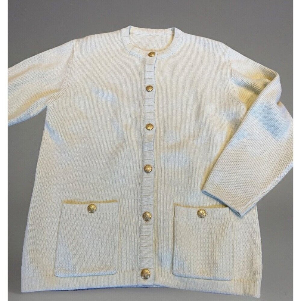 Vintage Haymaker Cardigan Sweater Womens Large Pastel Yellow Pockets Grandma